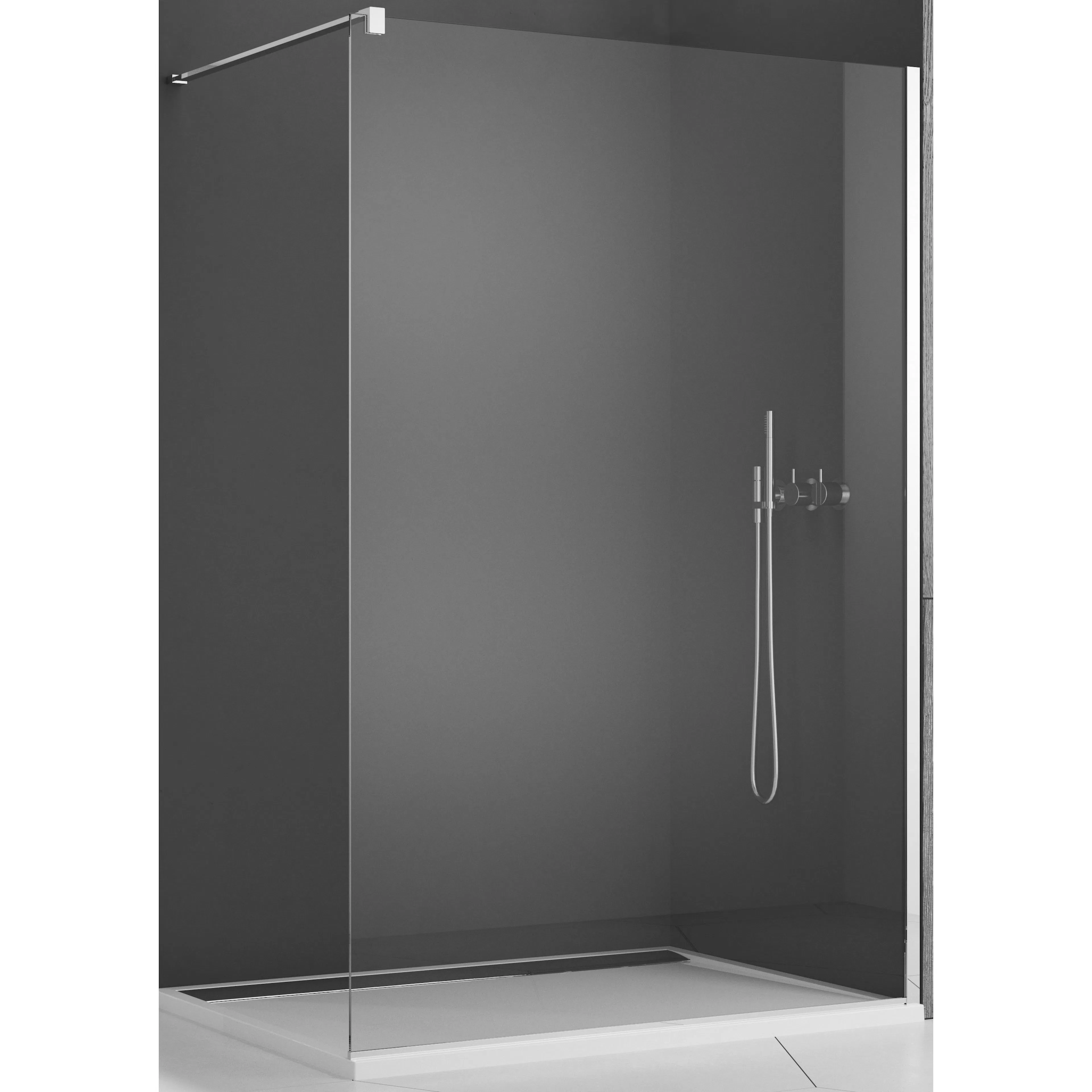 STR4P / Easy walk-in Dusch Vägg 160 med golv- & väggprofil K B: 1600 mm, Profil: Högglans silver, Hägning: Vändbar