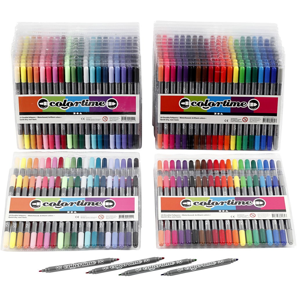 Colortime dubbeltusch, standardfärger, kompletterande färger Mixade Farger, 24 st