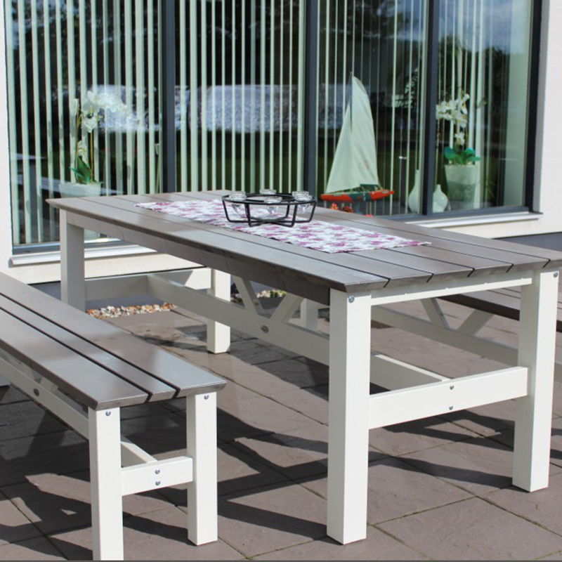 Spisegruppe Eden Wood Viking 2 Benkar 90x220 cm Grå/Hvit