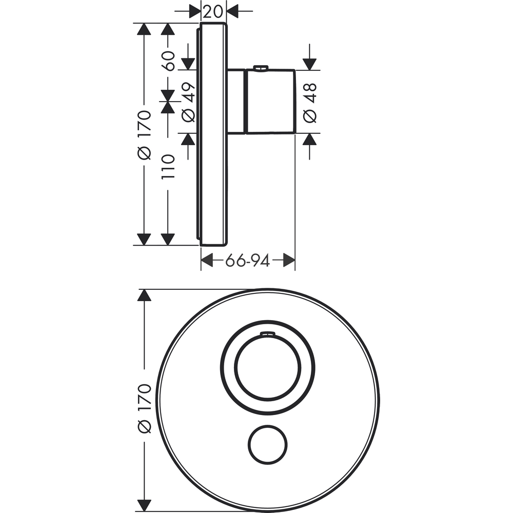 Innbyggingsblander Axor ShowerSelect Rund 1-utløp Highflow