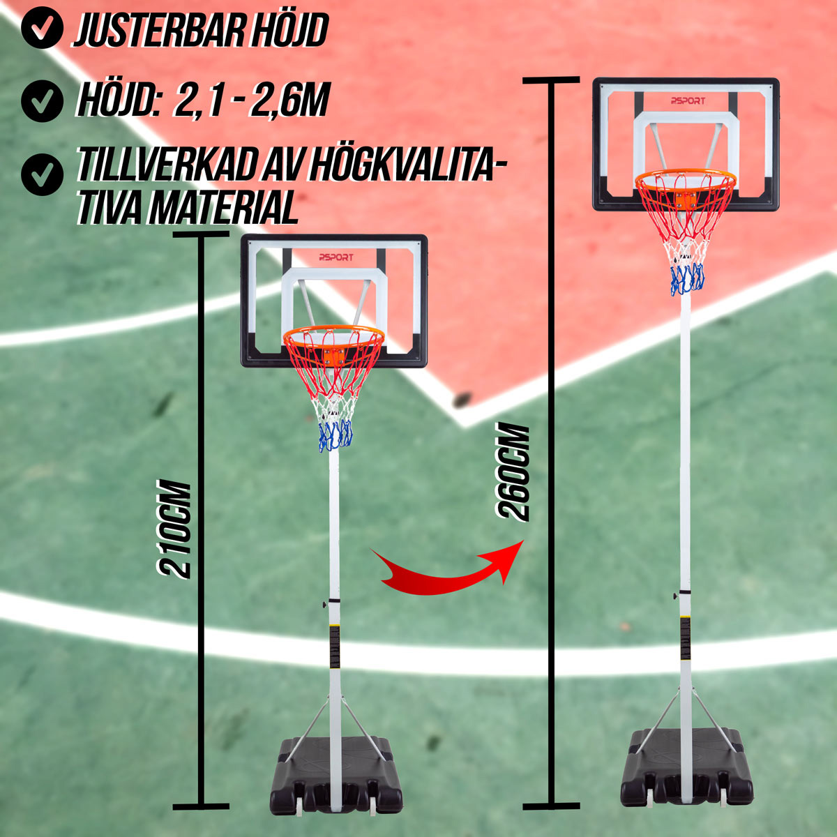 Basketballstativ ProSport Ungdom 2,1-2,6m