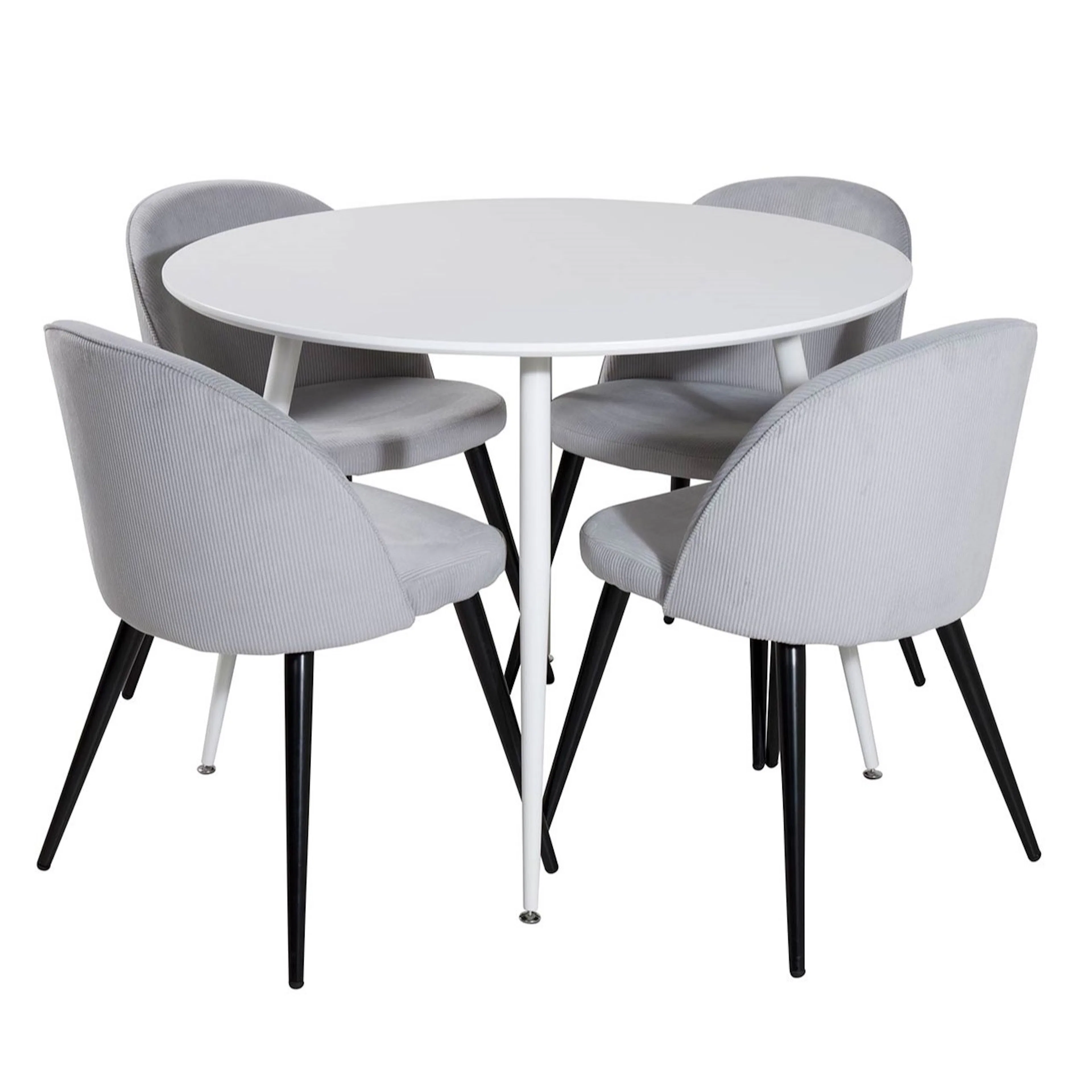 Plaza Round Table - White top/Velvet Chair -ljusgrå/ Black_4 Hvit/Grå/Sort