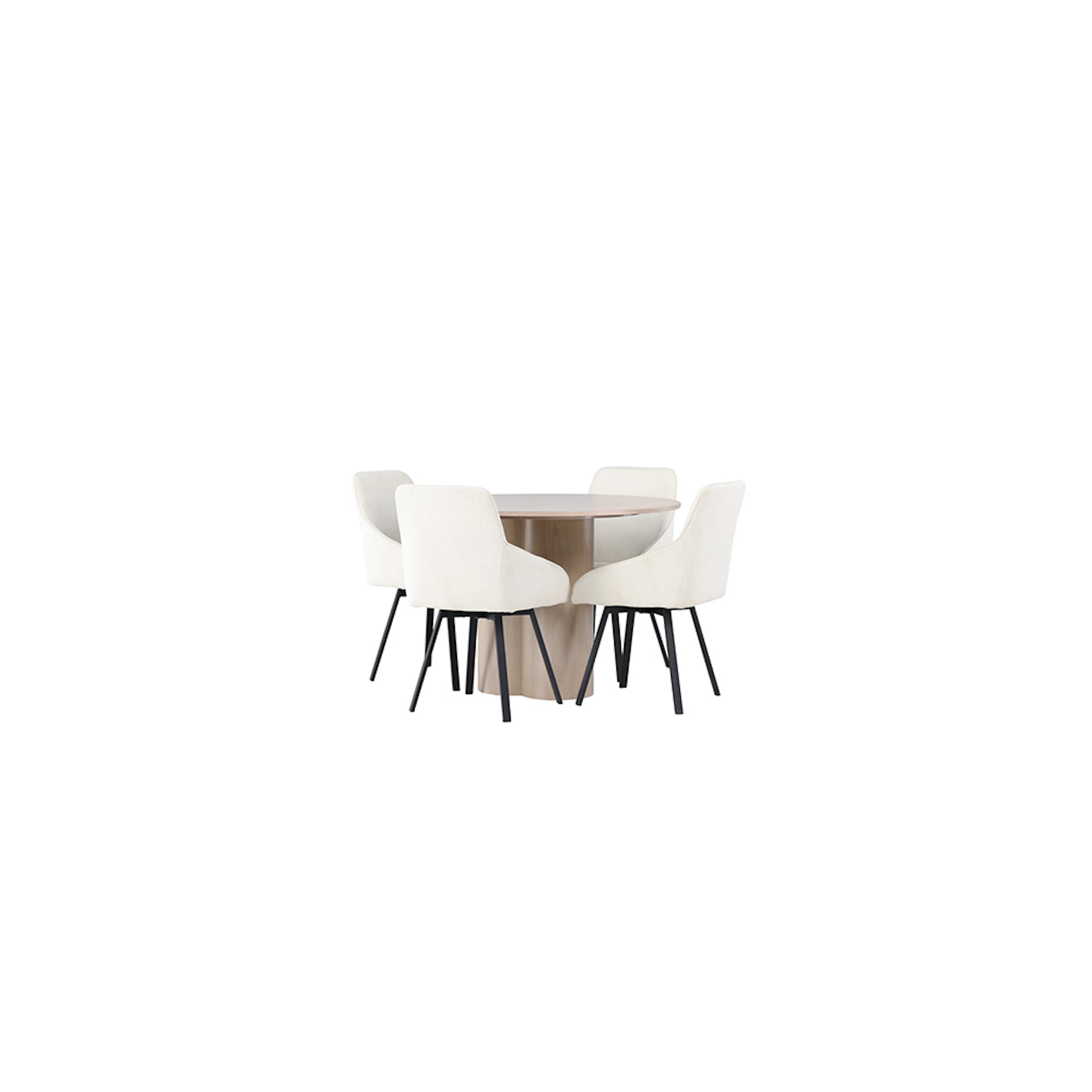 Matgrupp Venture Home Olivia Ø110 cm med 4 st Rosie stolar Hvit/Natur