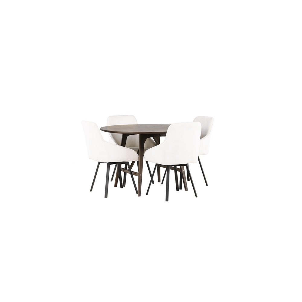 Spisegruppe Venture Home Kaseidon Ø100 cm med 4 stk Rosie Stoler