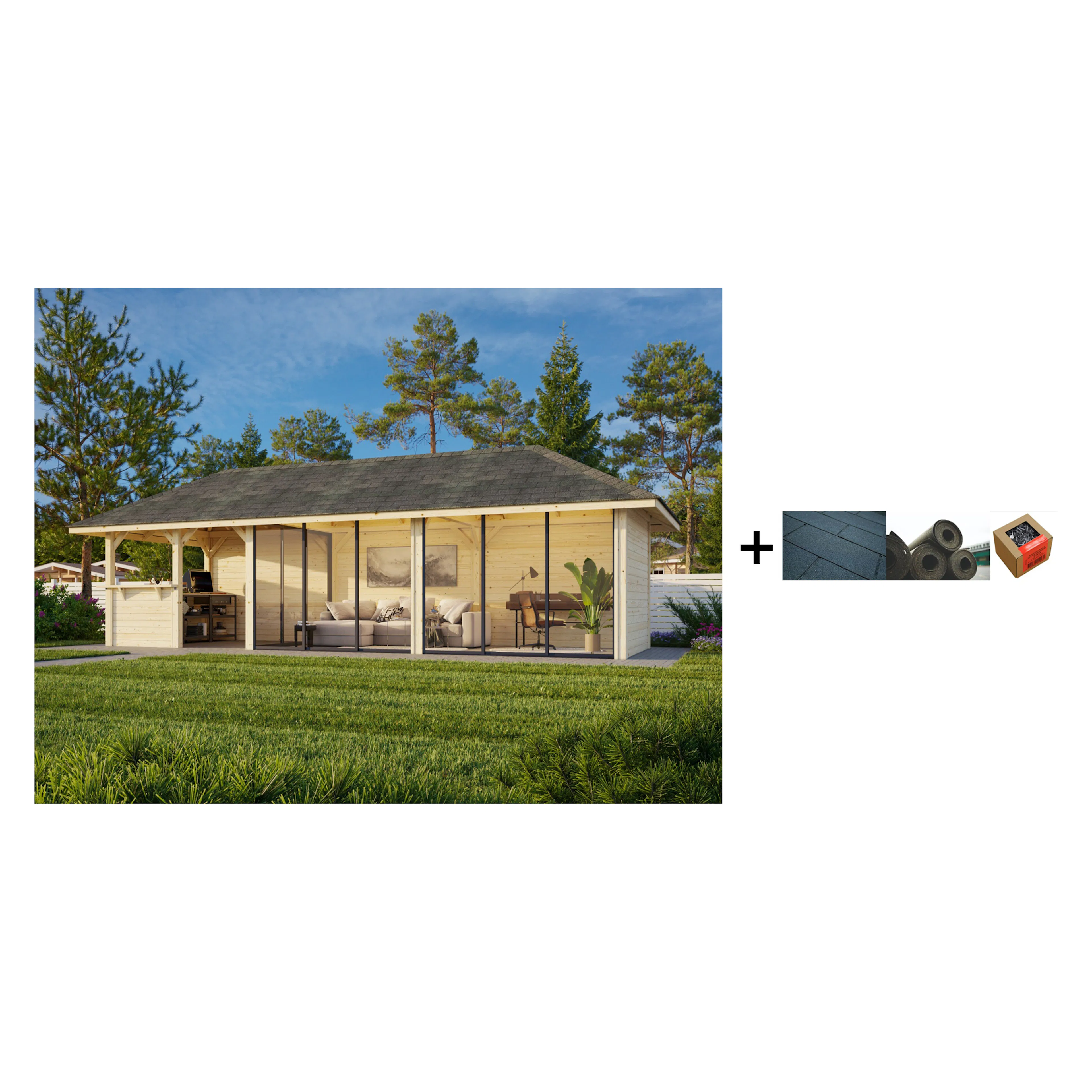 Hagestue Palmako Bianca 24,9 m2 Sett 219 Slide med Shingel, Papp og Spiker