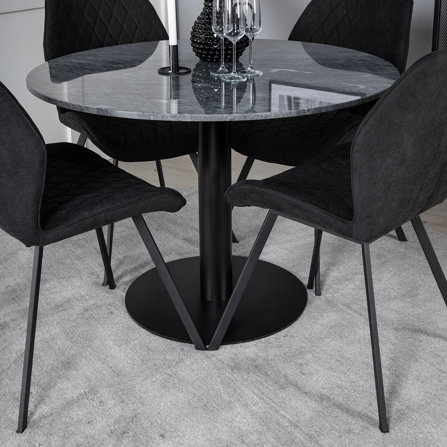 Spisegruppe Venture Home Estelle med 4 Geneva Stoler Polyester