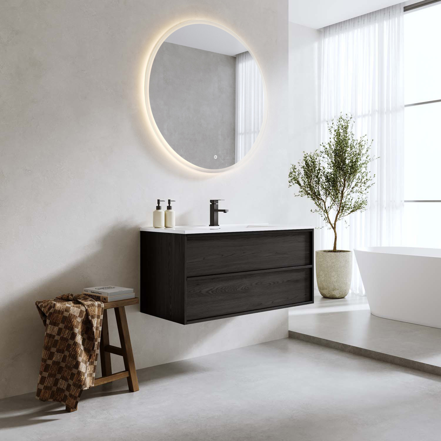 Tvättställsskåp Bathlife Charm med Tvättställ och Spegel Skina