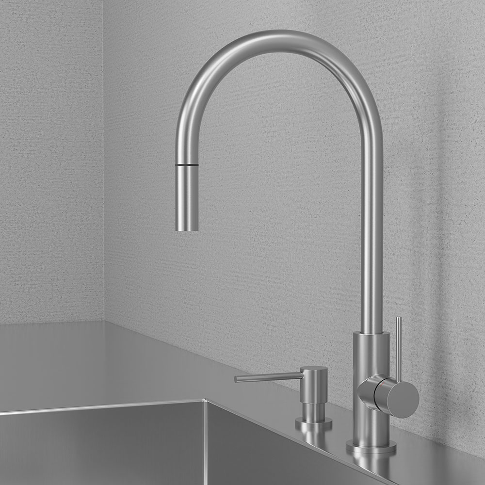 Kjøkkenbatteri Scandtap Steel Accent med Uttrekkbar Tut