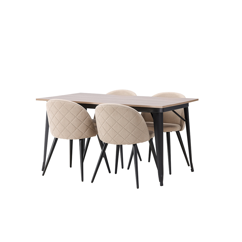 Spisegruppe Venture Home Tempe 140 cm med 4 Velvet Stoler