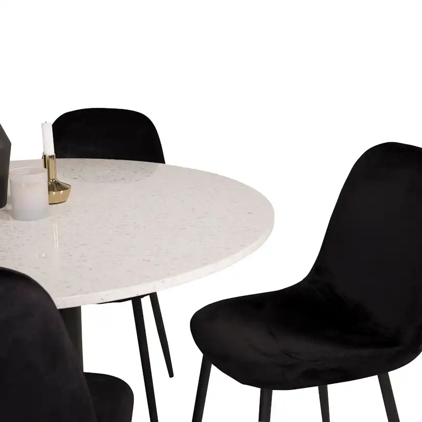 Spisegruppe Venture Home Roxanna HHvitBord med 4 Pobbie Stoler Fløyel