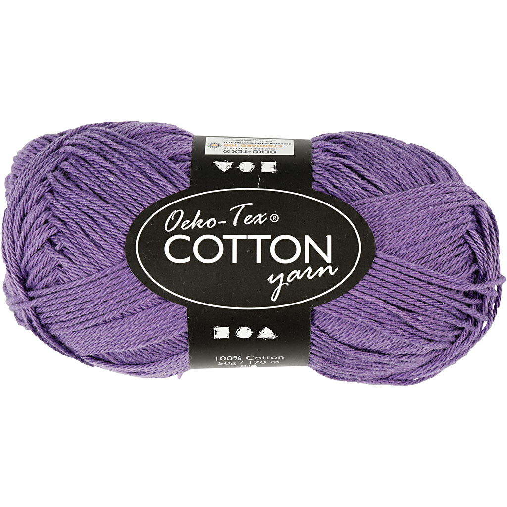 Bomullsgarn, lila, nr. 8/4, L: 170 m, 50 g/ 1 nystan Lilla
