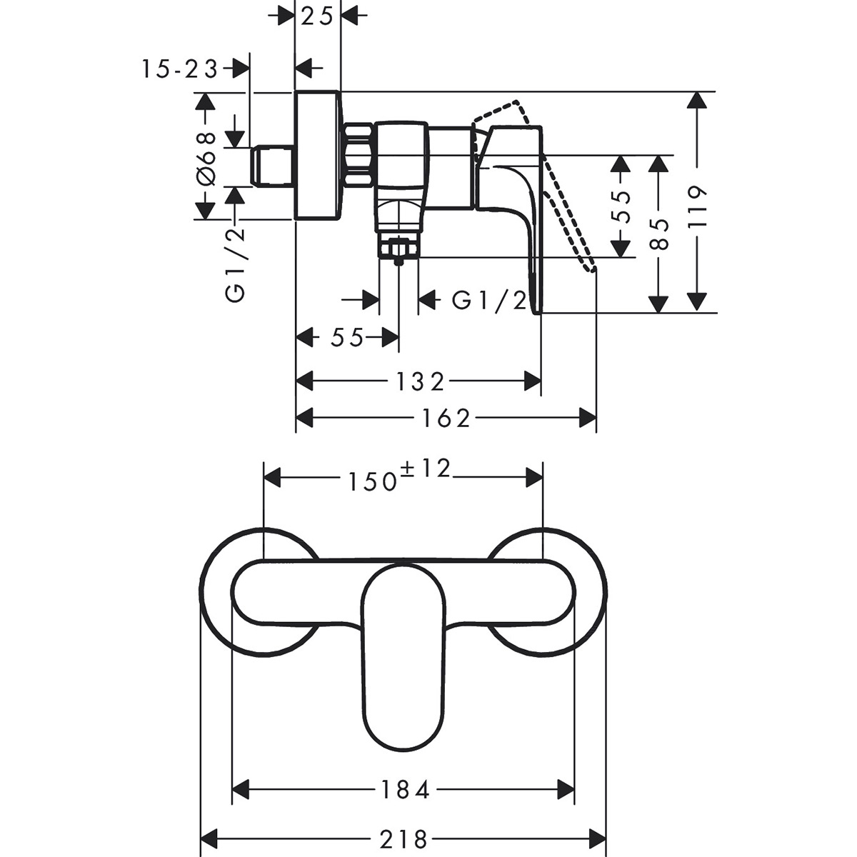 Dusjbatteri Hansgrohe Rebris S 1-greps 150cc