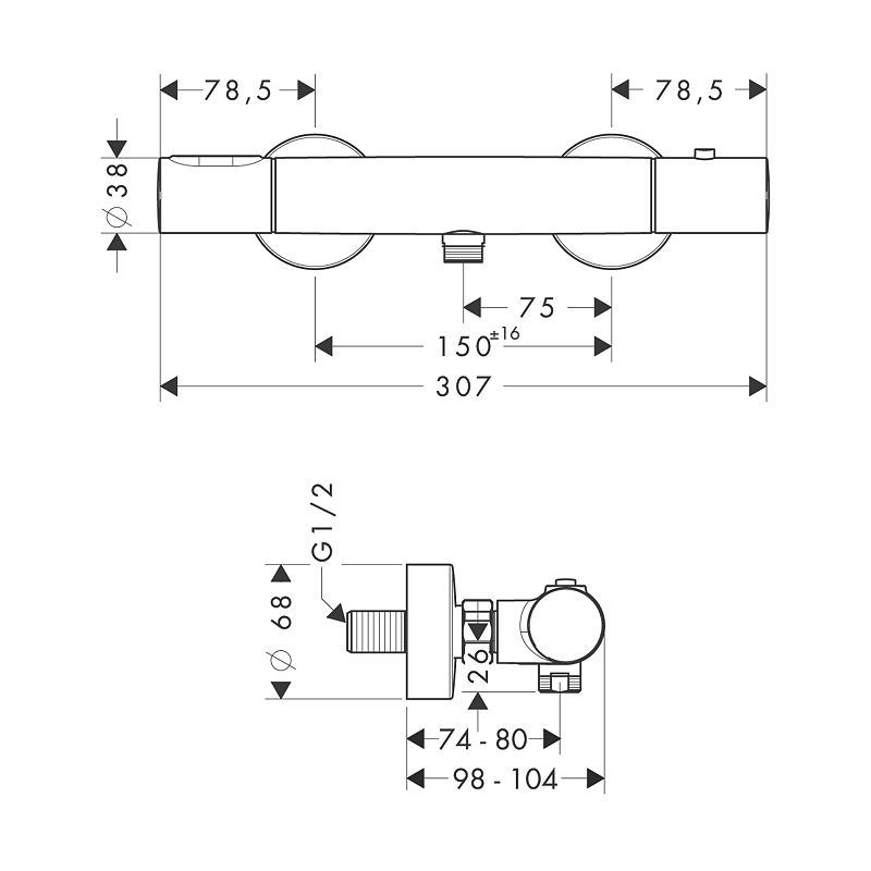 Dusjbatteri Axor Citterio M 150 cc