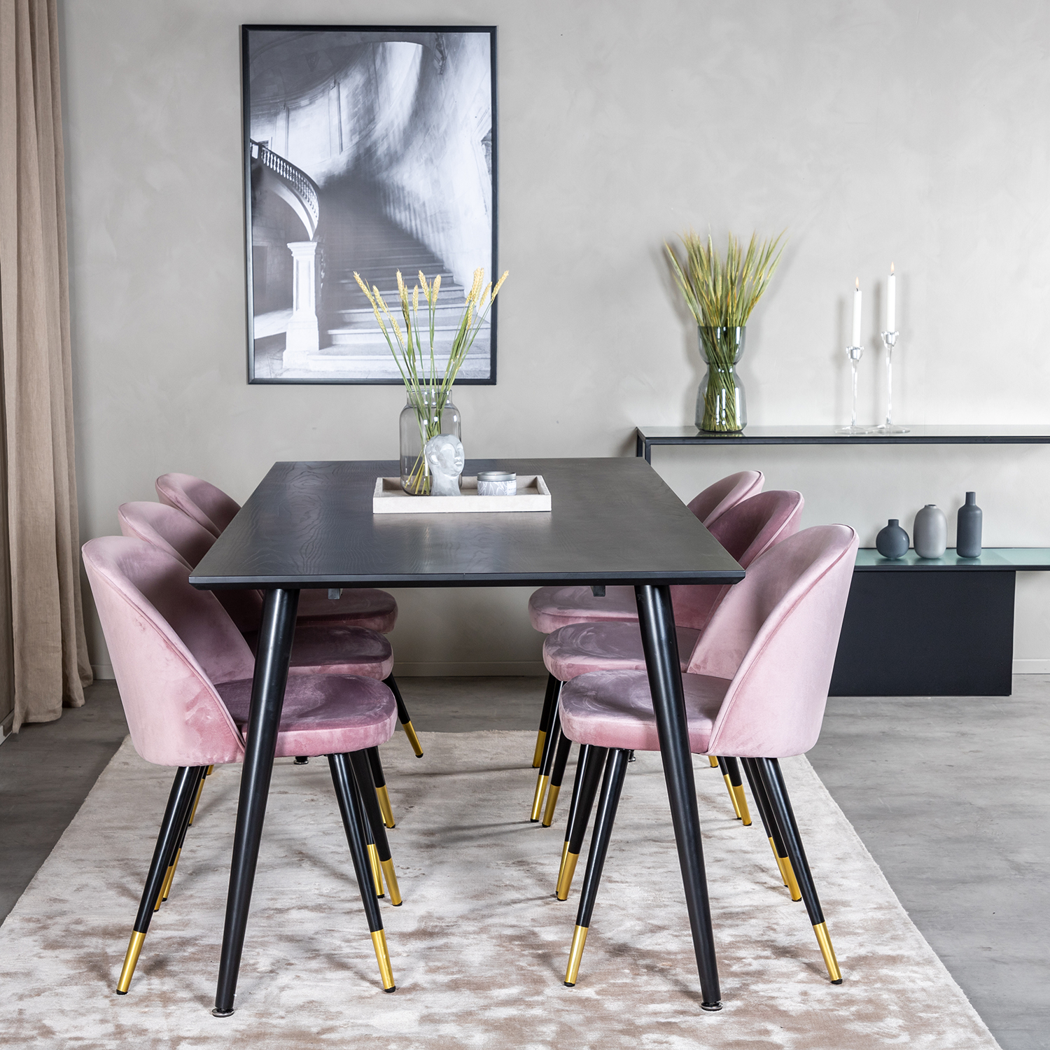 Spisegruppe Venture Home Dipp med 6 Velvet Stoler