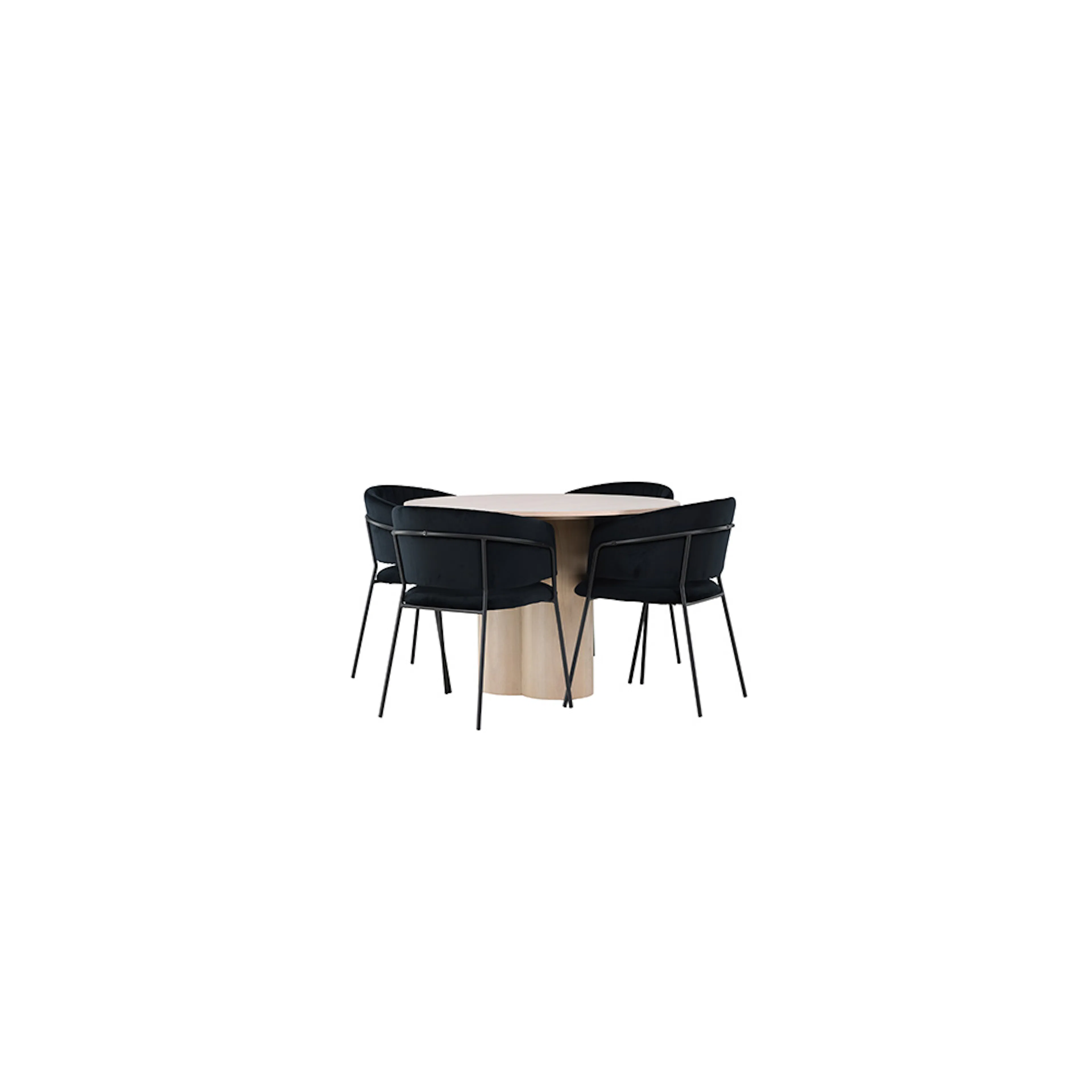 Matgrupp Venture Home Olivia Ø110 cm med 4 st Selma stolar Natur/Sort