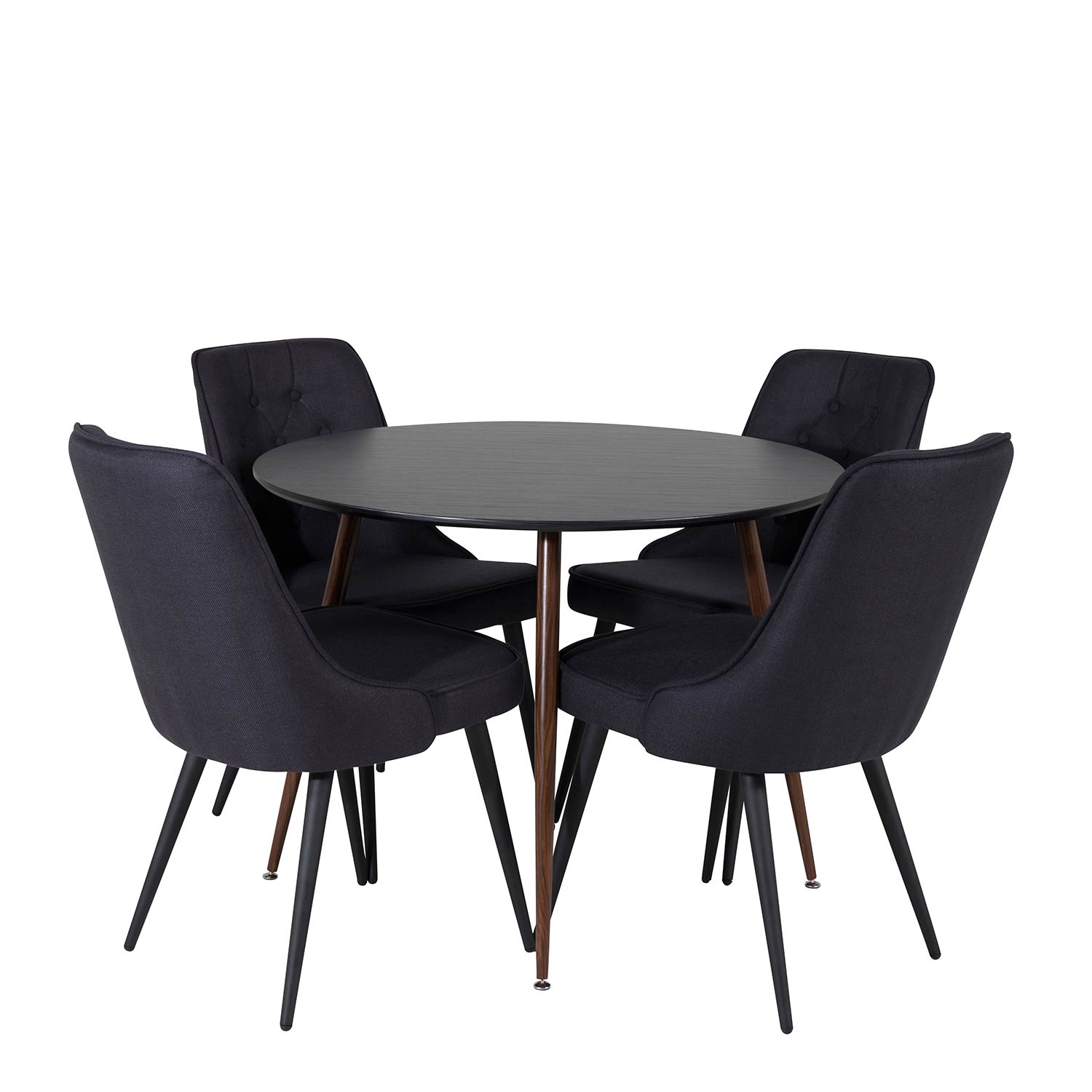 Plaza Round Table Black Top +Velvet Chair -Black Fabric_4 Sort/Valnøtt