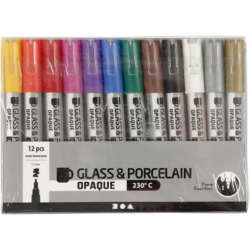 Glass- og Porselenstusj Creativ Company Ass farger Strek 1-2 mm halvdekkende 12 stk/1 Pk