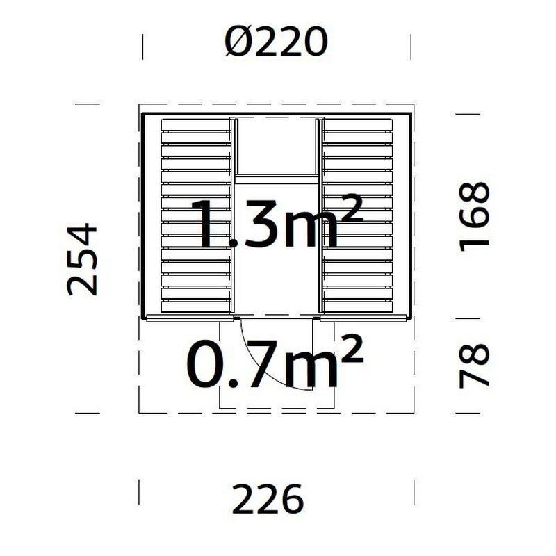 Badstuhus Palmako Anita 1,3 + 0,7 m2 m/Glassfront