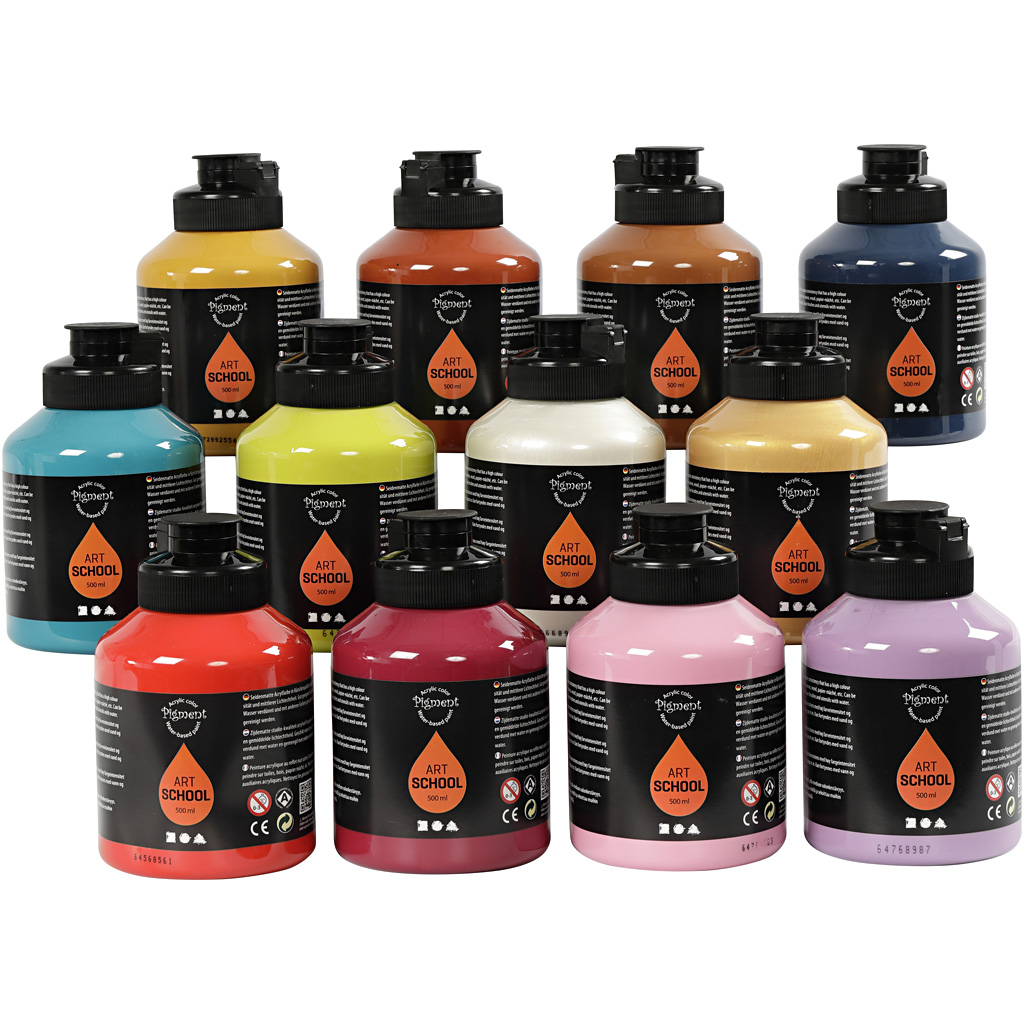 Akrylmaling Creativ Company Pigment Art School Supl Farger 12stk 500 ml/1 Pk
