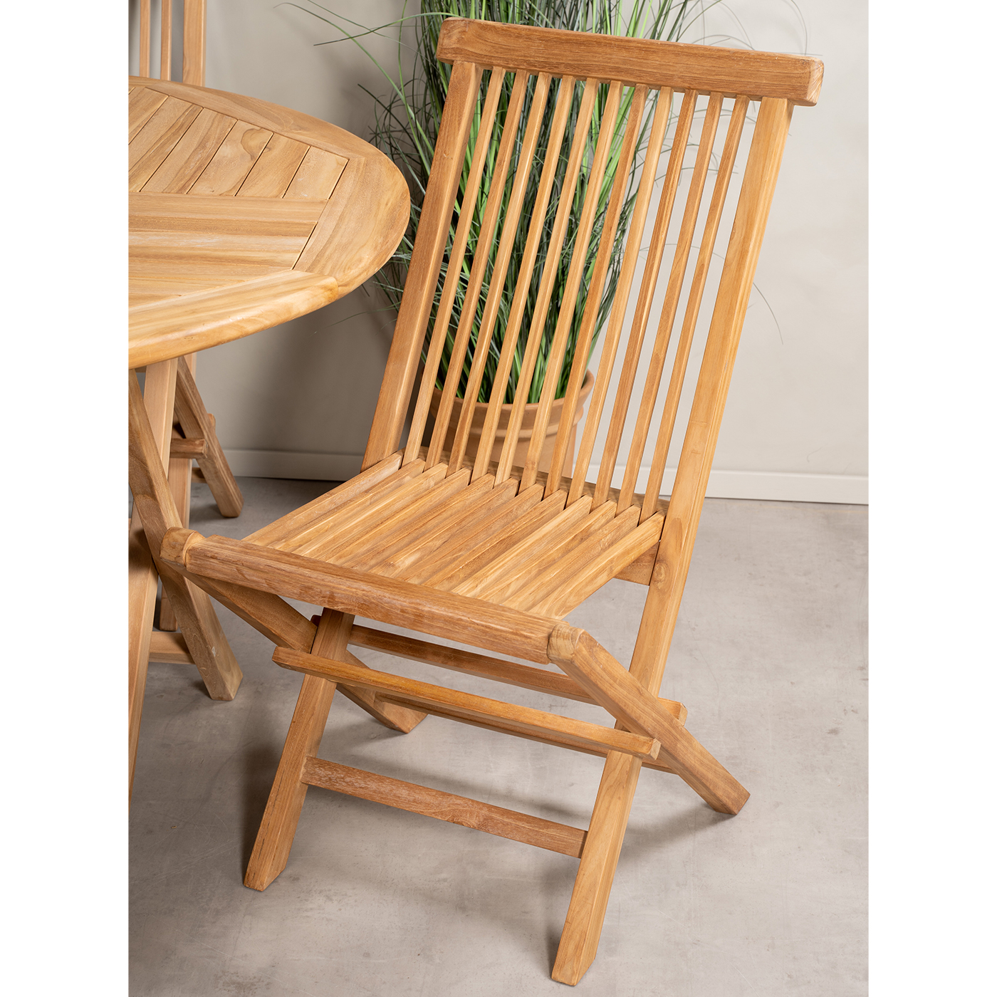 Spisegruppe Venture Home Kenya Ø120 cm Teak med 4 Kenya Sammenleggbare Stoler