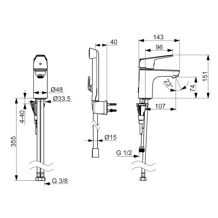 Servantbatteri Oras Vega 1812FG med Bidetta Handdusch Krom