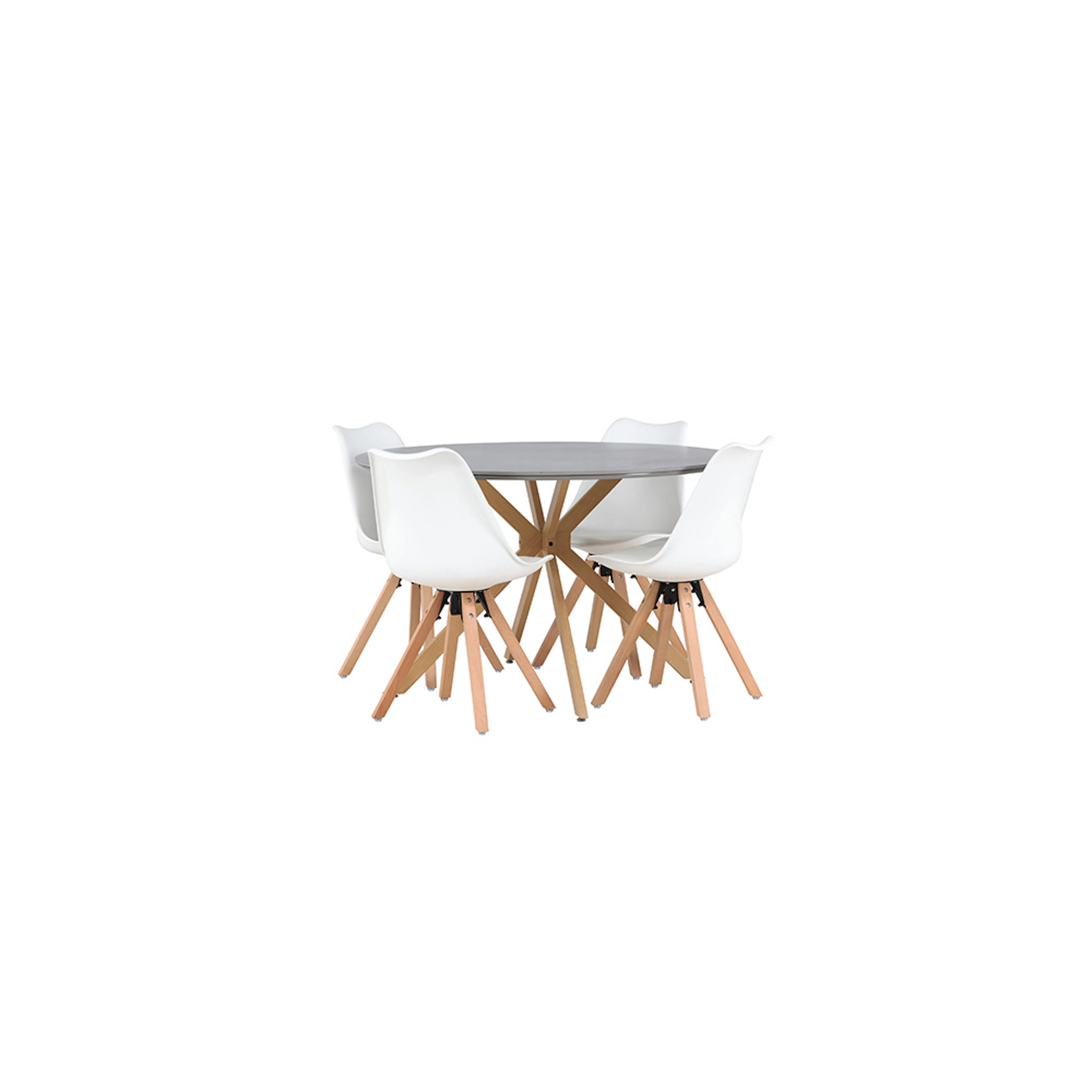Matgrupp Venture Home Piazza Ø120 cm med 4 st Zeno stolar Hvit