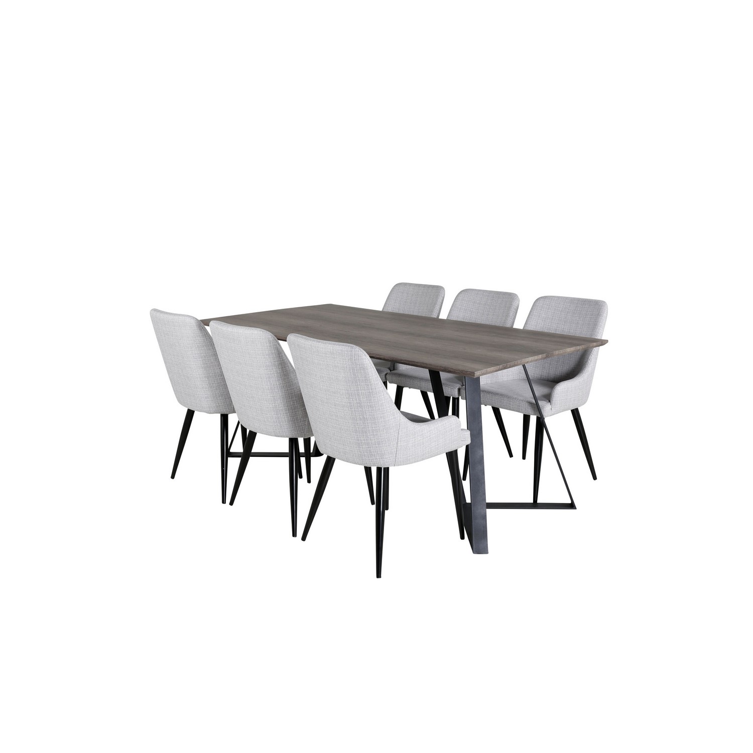 Marina Dining Table 180x90 cm+Plaza Dining chair Grå/Sort/Lysegrå
