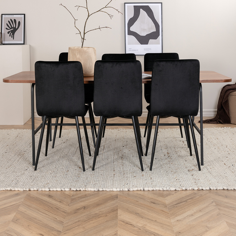 Uno Dining Table  - Black / Walnut Veneer+Windu Lyx Chair - Sammet/Sort