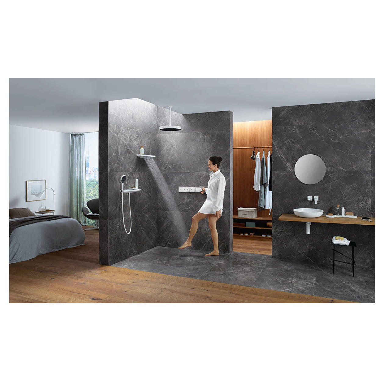 Axeldusch Hansgrohe Rainfinity 500 1jet med Hylla Matt Vit Matt Hvit