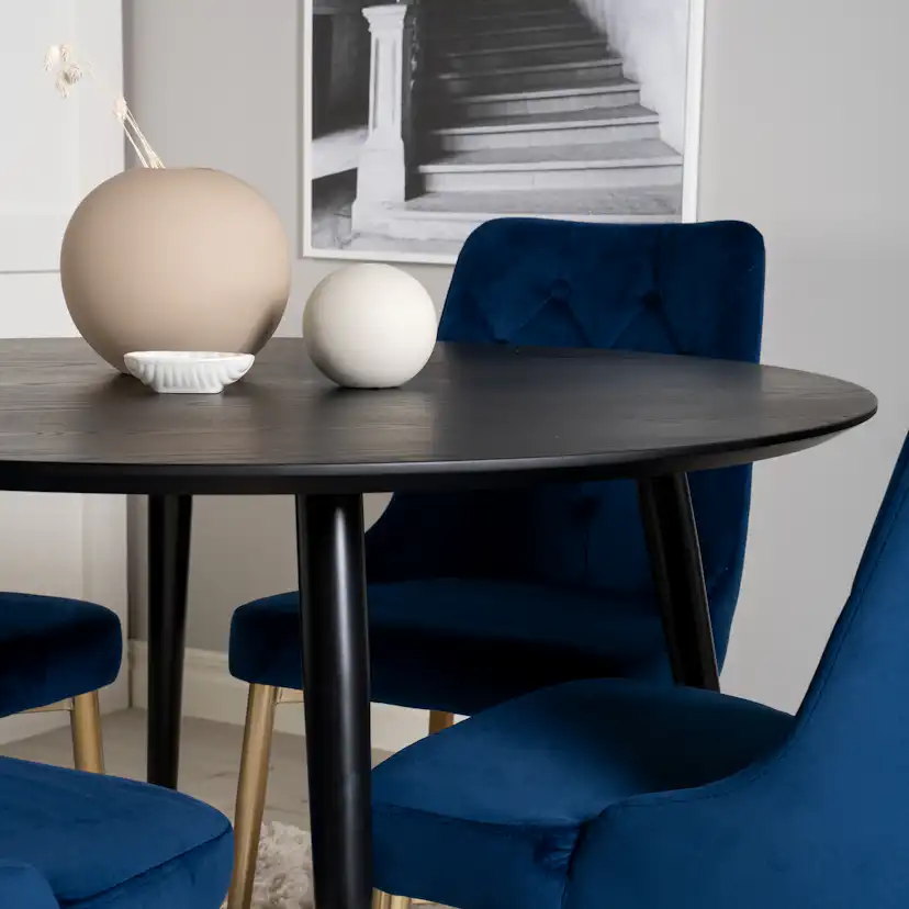 Dipp Dining Table - 115cm - Black Veneer / black legs w bras Sort/Blå