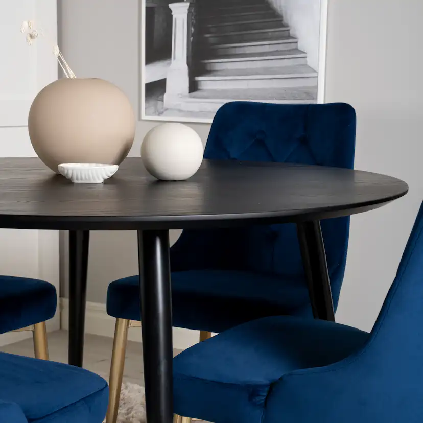 Spisegruppe Venture Home Dipp Ø115 cm med 4 Velvet Deluxe Stoler