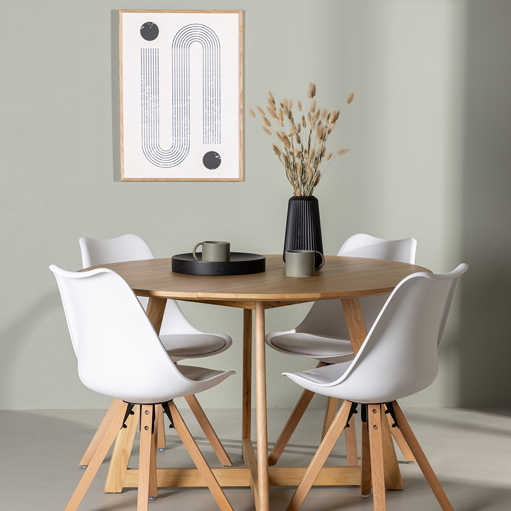 Matgrupp Venture Home Yakidon Ø120 cm med 4 st Zeno stolar Hvit