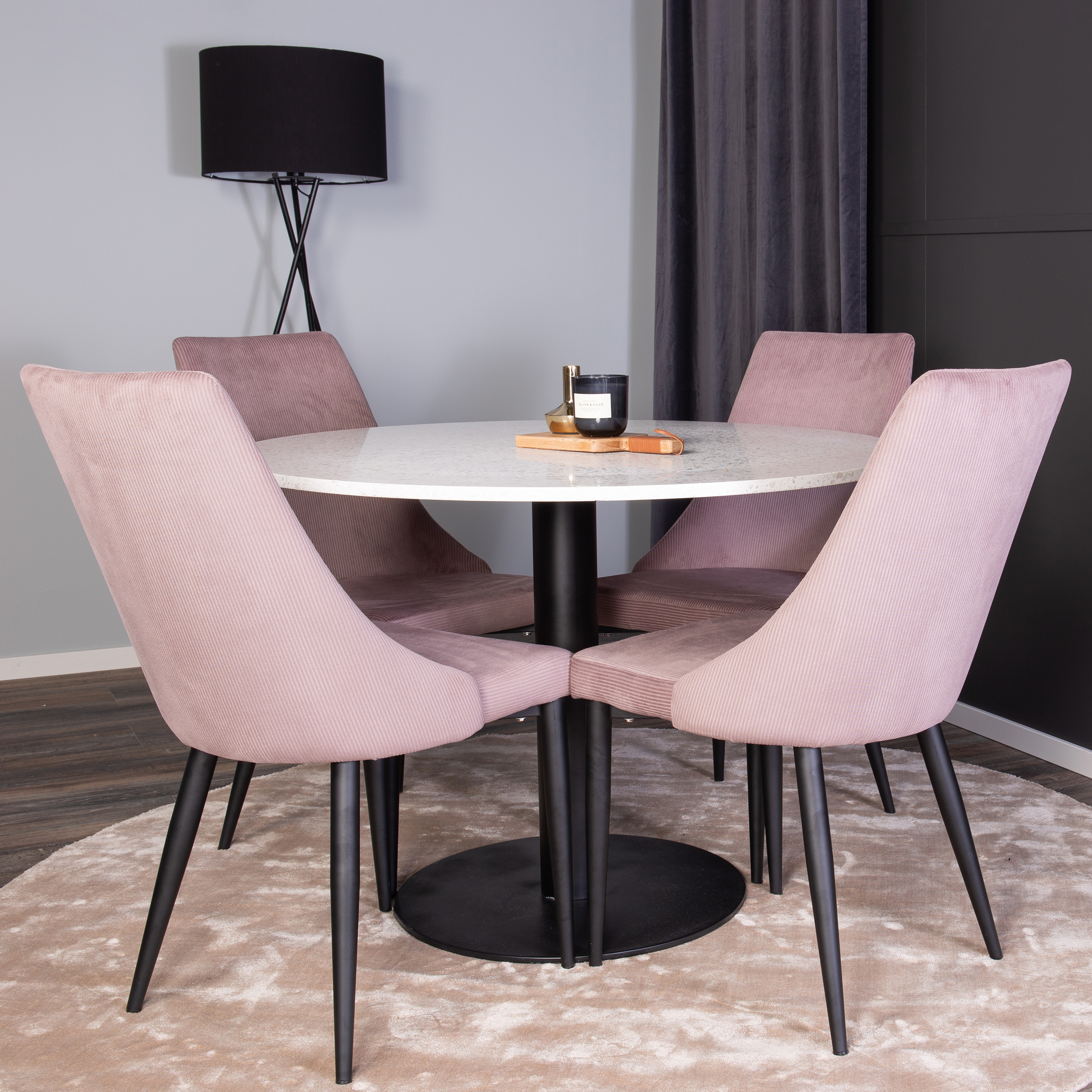 Spisegruppe Venture Home Roxanna HHvitBord med 4 Laura Stoler Manchester