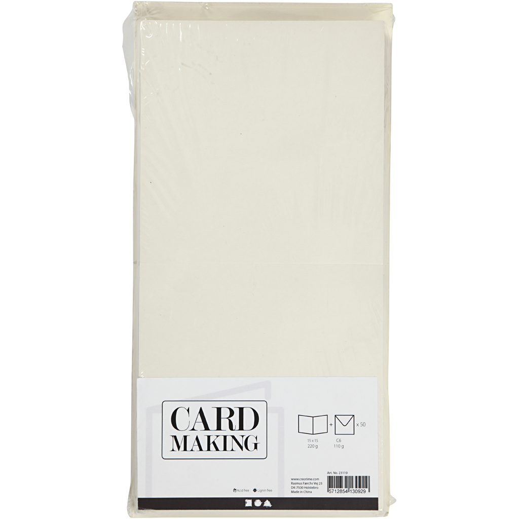 Kort Creativ Company og Konvolutt Kortstr 15x15 cm Konvstr 16x16 cm 50 sett/1 Pk