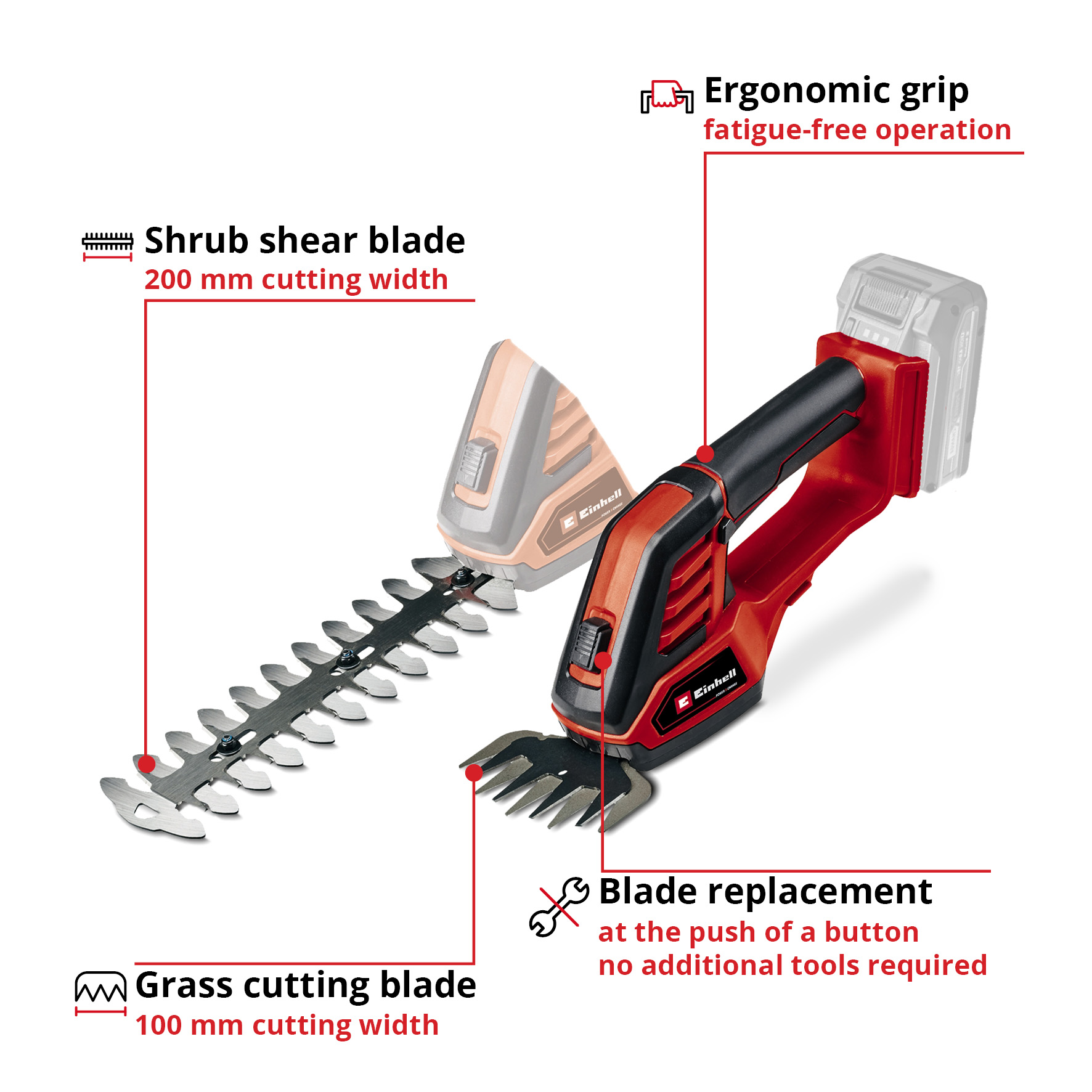 Multitrimmer Gress og Hekklipper Einhell GE-CG 18/100 Li Uten Batteri og Lader