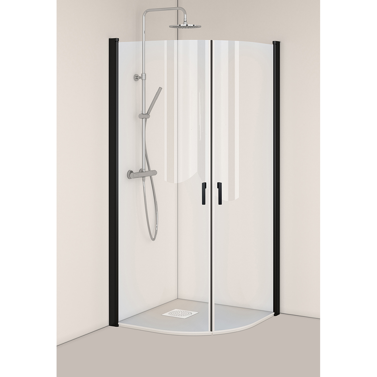 DUSCHHÖRN IGLOOPRO ROUND 8X8 KLAR SVART 800x800 mm, Svart