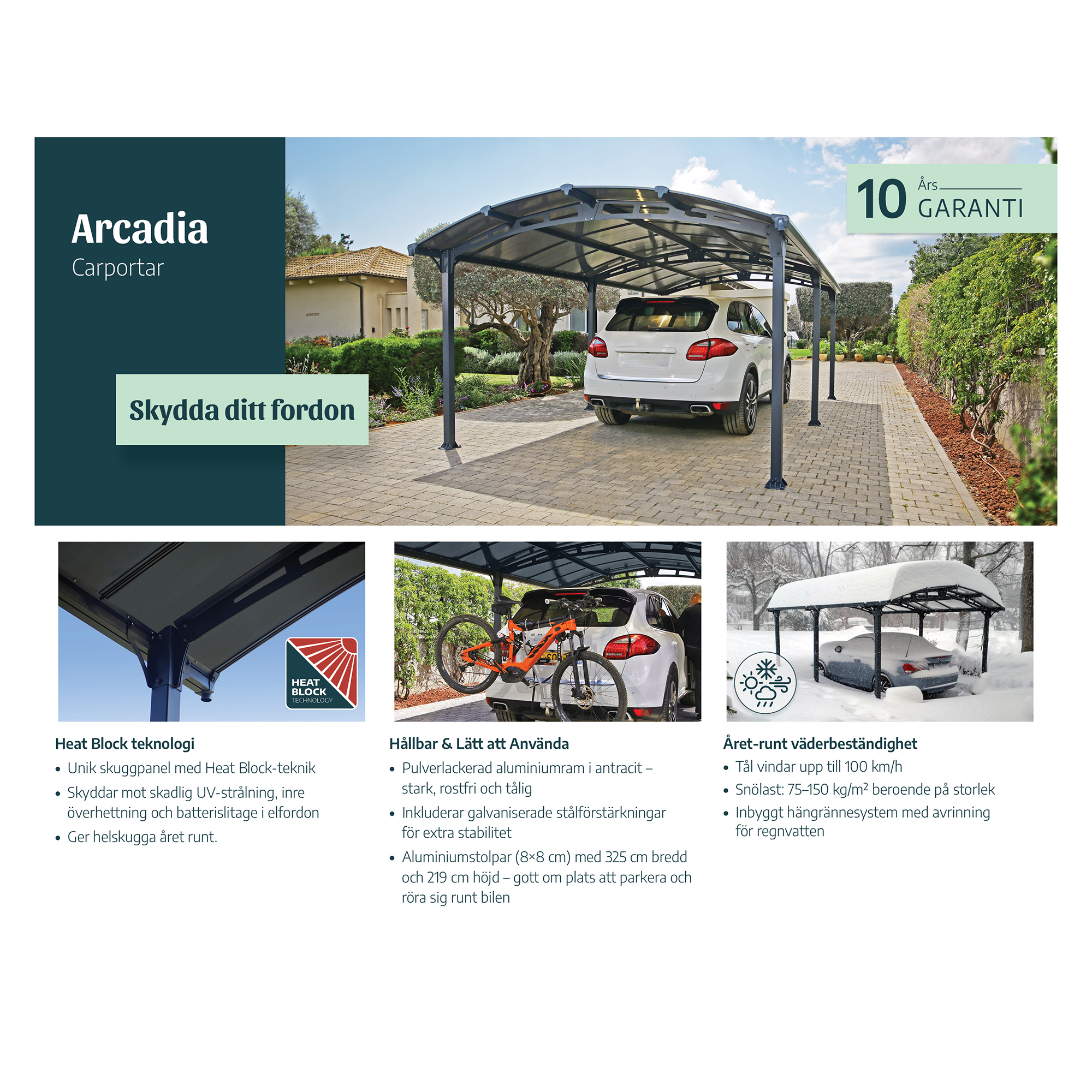 Carport Canopia av Palram Arcadia i Metall 3,6x6,5 m