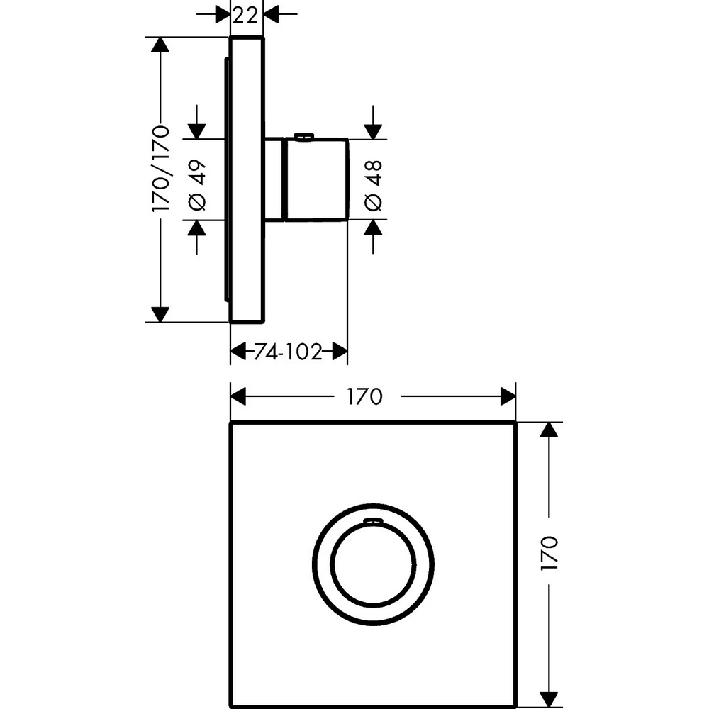Innbyggingsblander Axor ShowerSelect Square Highflow