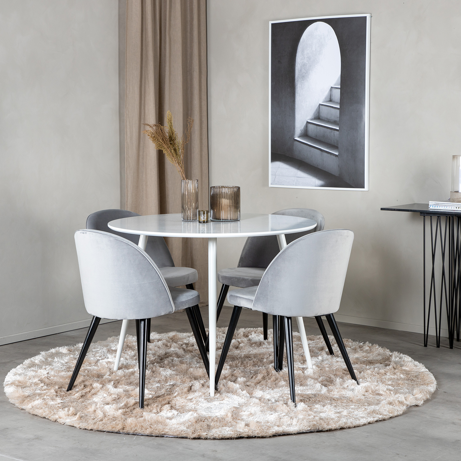 Spisegruppe Venture Home Plake med 4 Valentina Stoler Fløyel Rundt