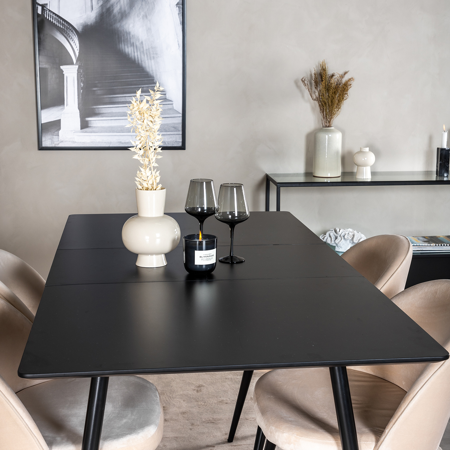 Spisegruppe Venture Home Silvia med Innleggsplate og 4 Valentina Stoler