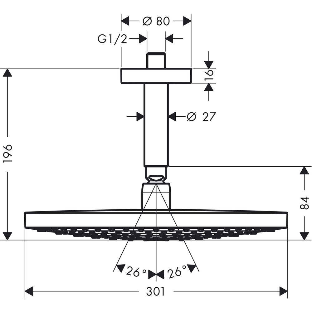 Hoveddusj Hansgrohe Raindance Select S 300 2-jet for Takmontering