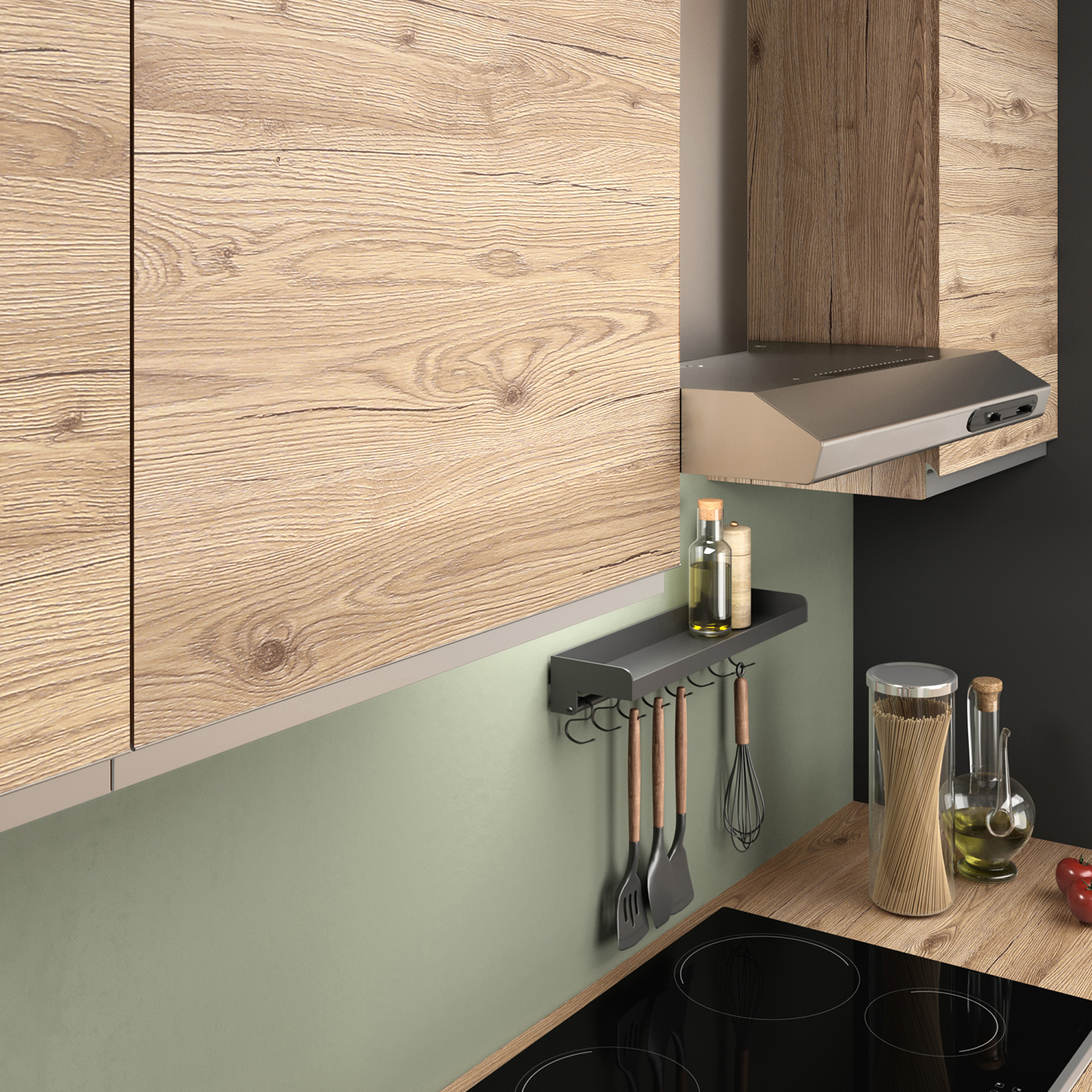 Komplett Kjøkken Mimo Dalia 225 Høyre Mørkgrå/Eik inkl. Hvitevarer Ferdigmontert