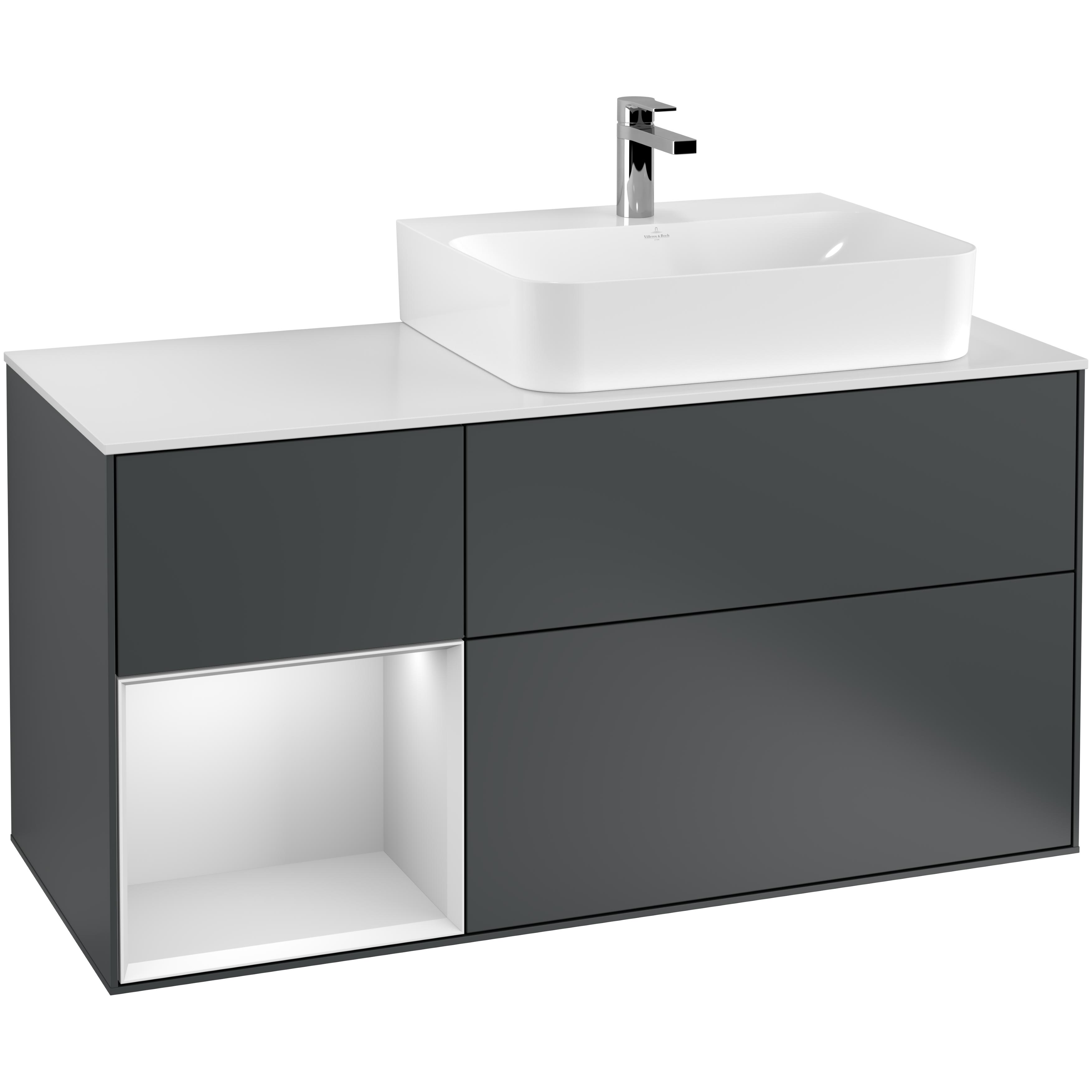 Tvättställsskåp Villeroy & Boch Finion med 3 Lådor Hylla och Bänkskiva för Ocentrerat Tvättställ