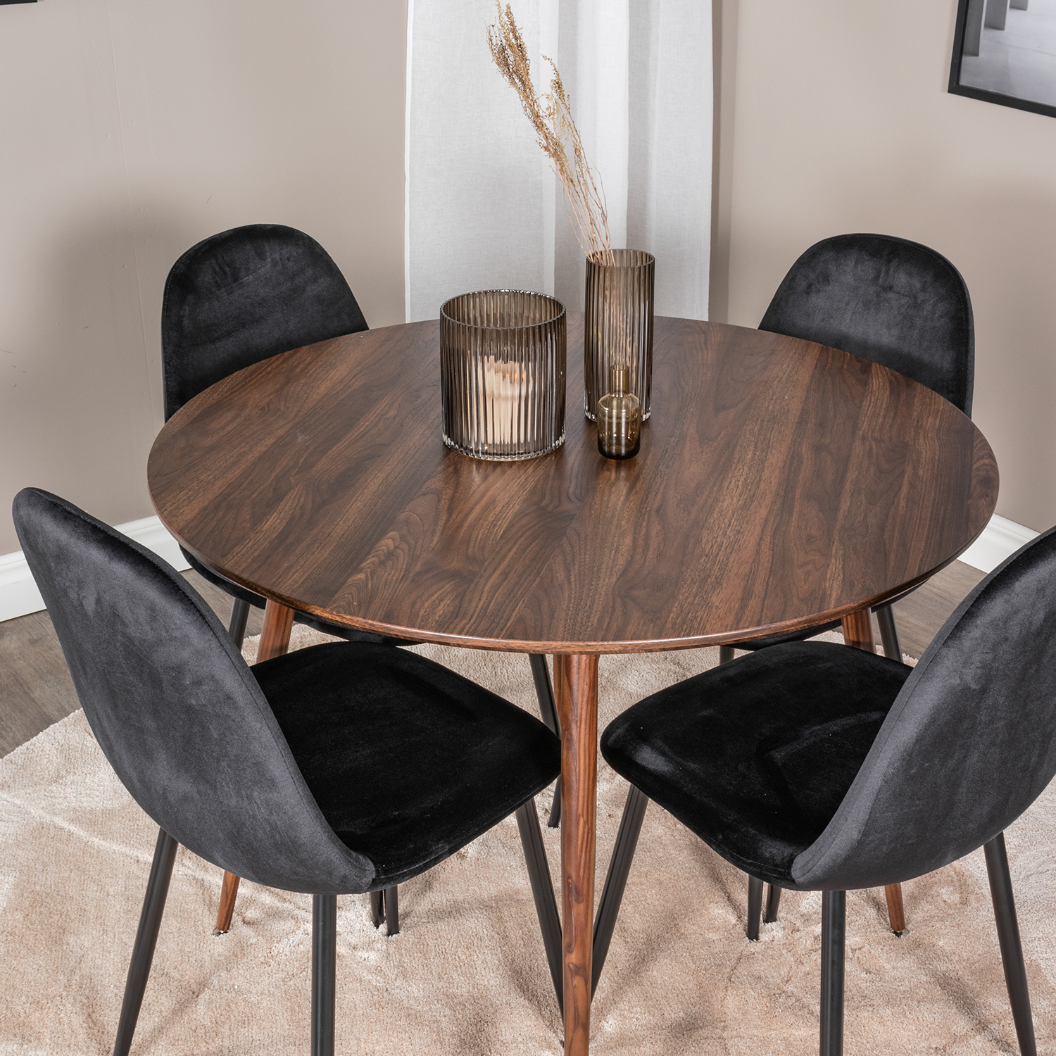 Spisegruppe Venture Home Plake med 4 Pobbie Stoler Fløyel Rundt