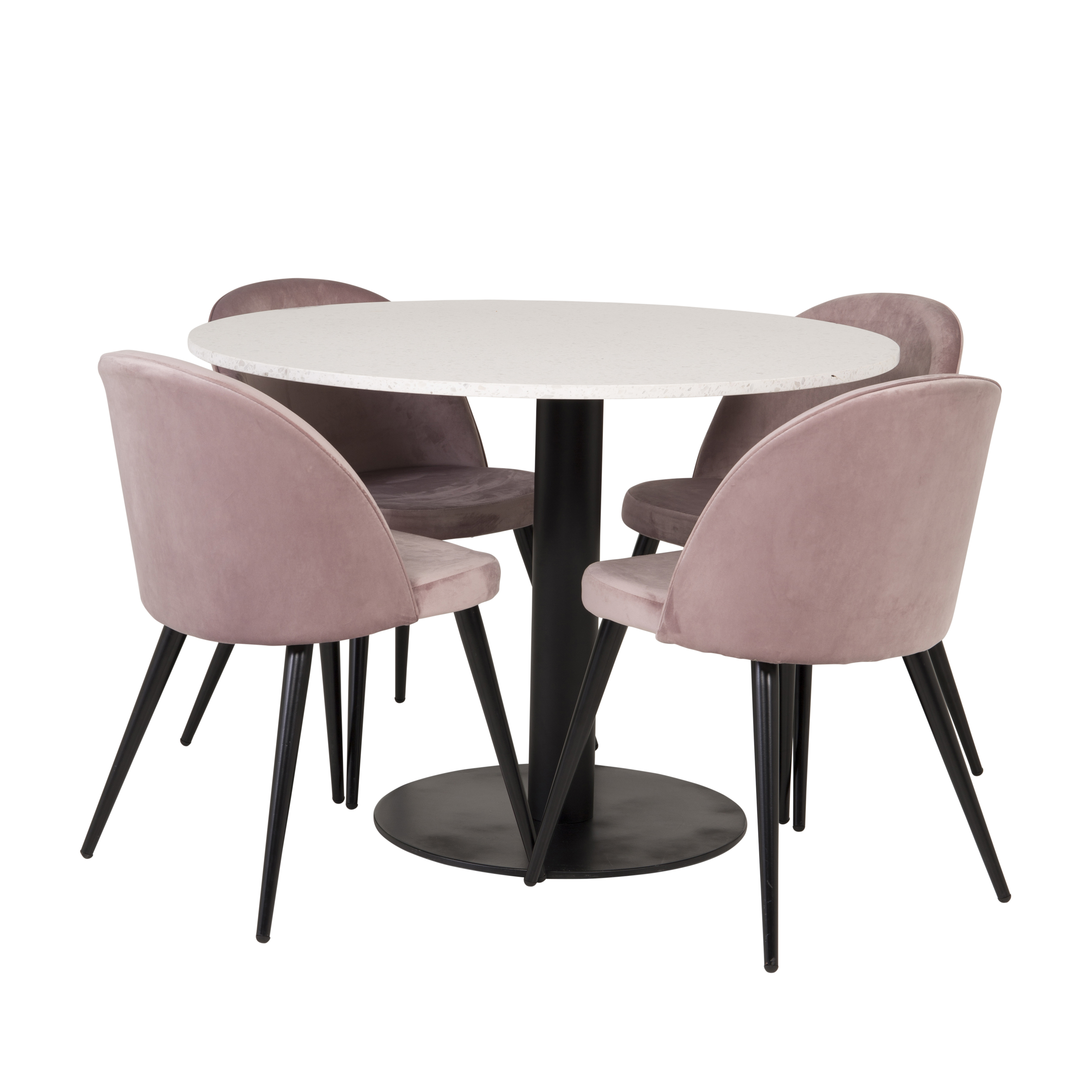 Spisegruppe Venture Home Roxanna HHvitBord med 4 Valentina Stoler Fløyel