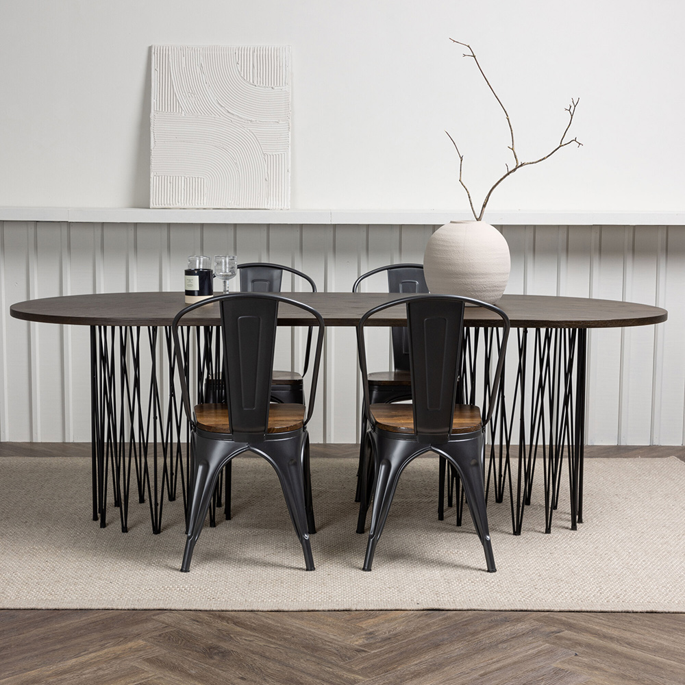 Stone oval Dining Table - Black / Mocca Veneer +Tempe Dining Sort/Eik