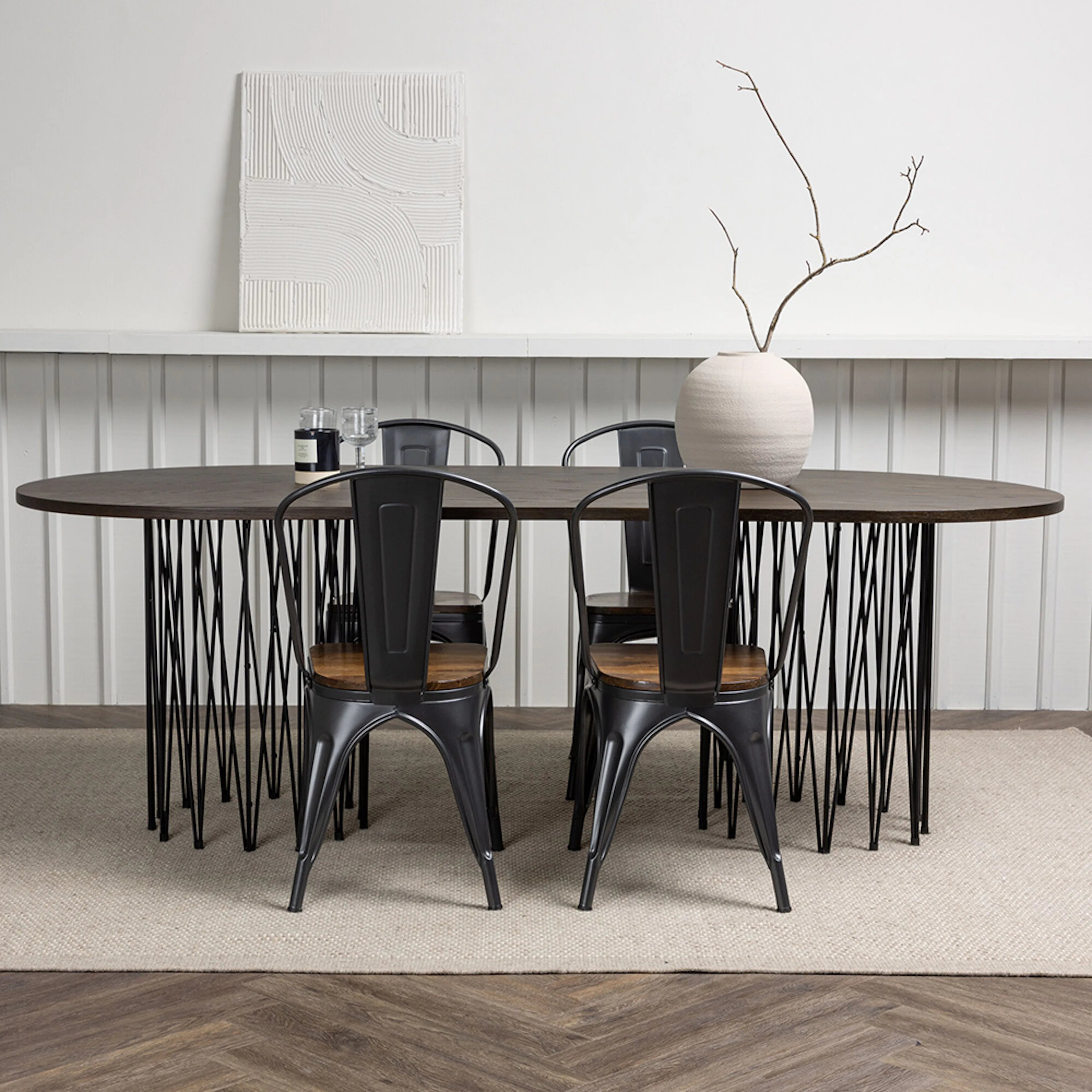 Spisegruppe Venture Home Stone med 4 Tempe Stoler Sort/Eik