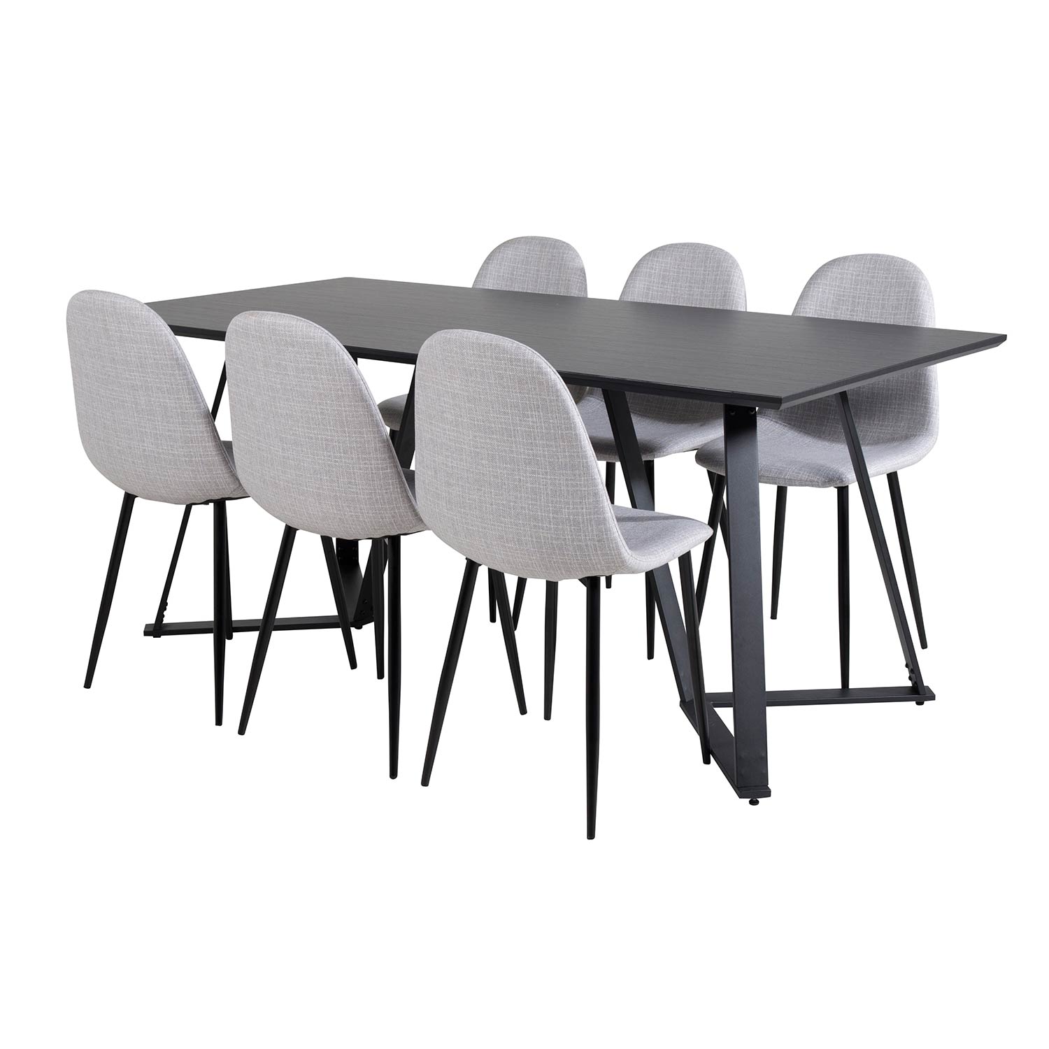 Marina Table - Black top /Polar Chair - -ljusgråFabric_6 Sort/Lysegrå/Sort