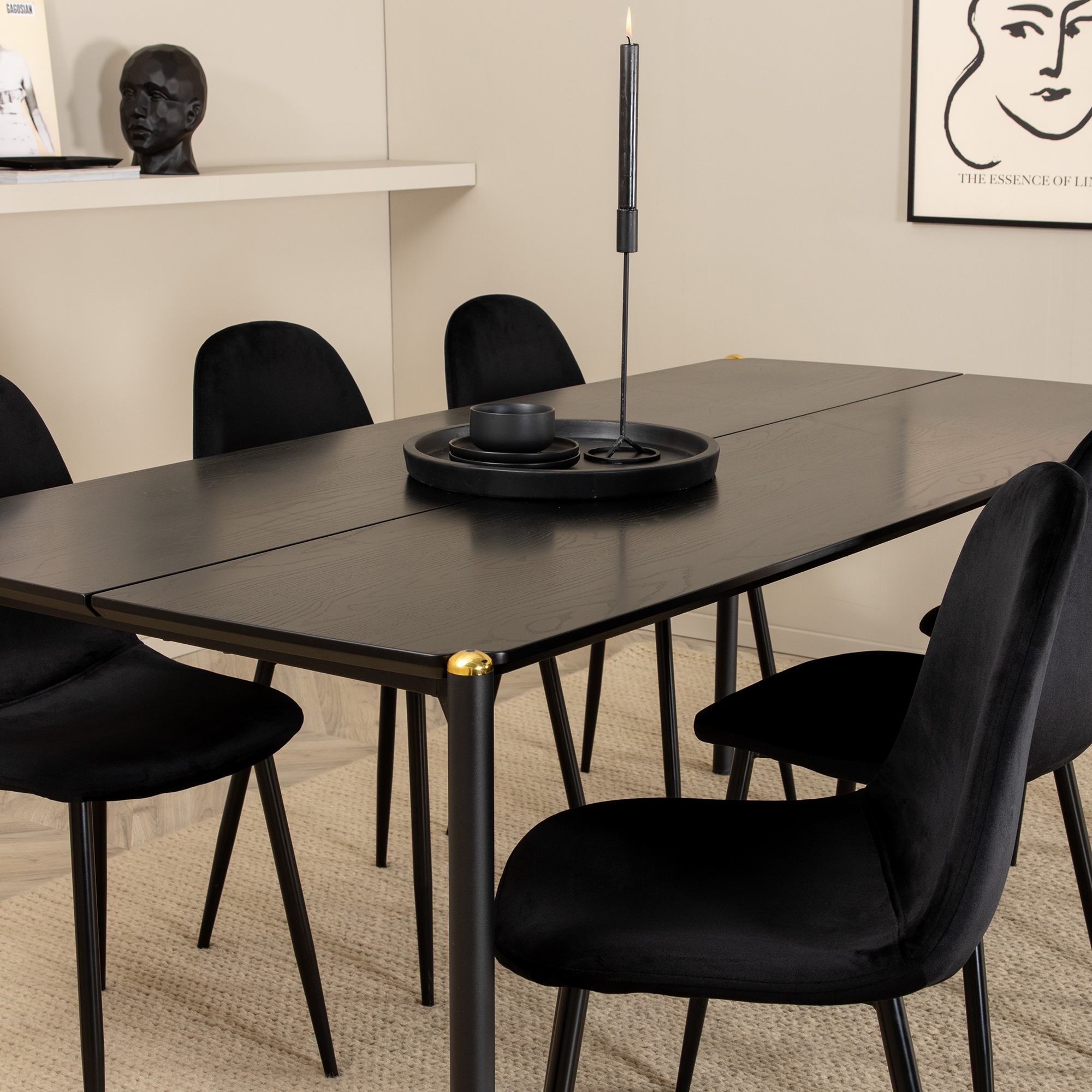 Spisegruppe Venture Home Paris med 6 Pobbie Stoler Sort