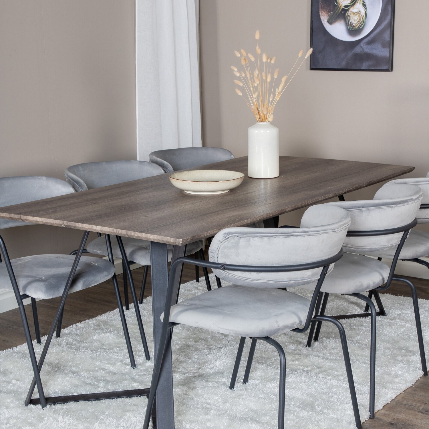 Spisegruppe Venture Home Madde med 6 Aris Stoler Fløyel